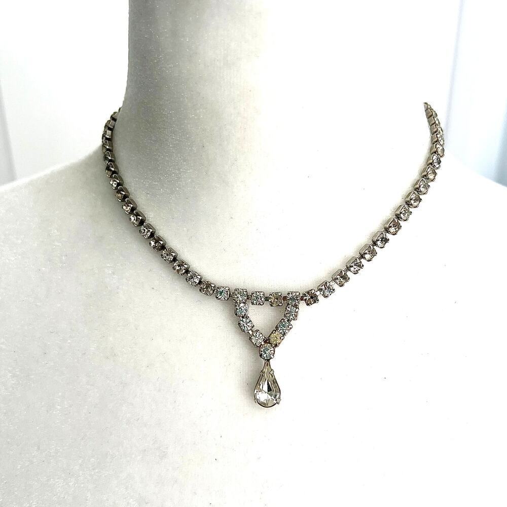 Rhinestone studded Fancy Collar Necklace with Teardrop Jewel